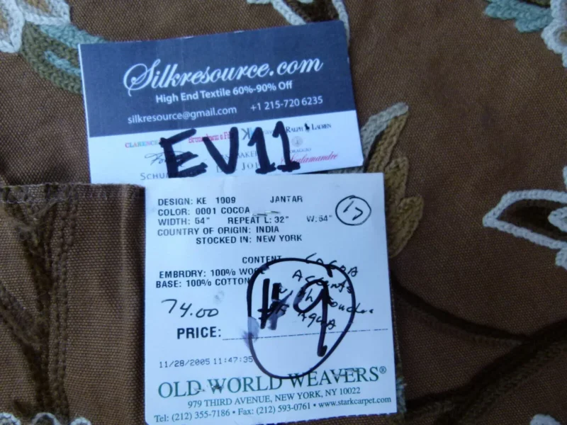P1070617 39 Ev11 Scalamandre Showroom Sample 35"x28" Jantar Cocoa Brown Green Floral Crewel Embroidery Cotton Wool #9
