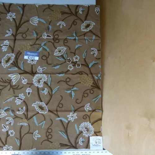 40 Ev11 Scalamandre Showroom Sample 35"x28" Jantar Cocoa Brown Green Floral Crewel Embroidery Cotton Wool #10