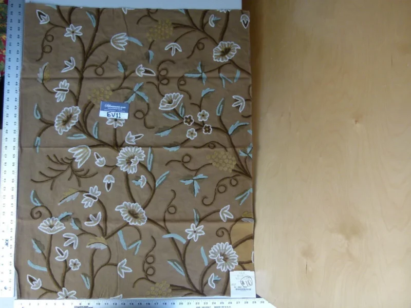P1070618 40 Ev11 Scalamandre Showroom Sample 35"x28" Jantar Cocoa Brown Green Floral Crewel Embroidery Cotton Wool #10