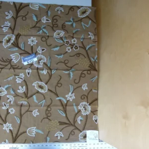 P1070620 41 Ev11 Scalamandre Showroom Sample 35"x28" Jantar Cocoa Brown Green Floral Crewel Embroidery Cotton Wool #11