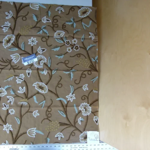 41 Ev11 Scalamandre Showroom Sample 35"x28" Jantar Cocoa Brown Green Floral Crewel Embroidery Cotton Wool #11