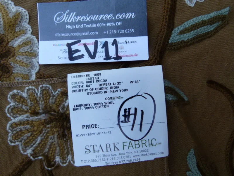 P1070621 41 Ev11 Scalamandre Showroom Sample 35"x28" Jantar Cocoa Brown Green Floral Crewel Embroidery Cotton Wool #11