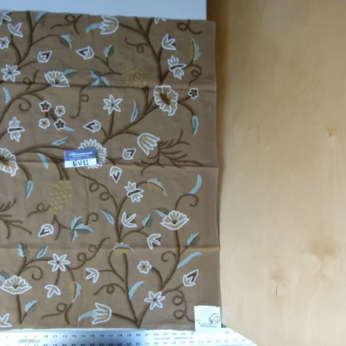 42 Ev11 Scalamandre Showroom Sample 35"x28" Jantar Cocoa Brown Green Floral Crewel Embroidery Cotton Wool #12