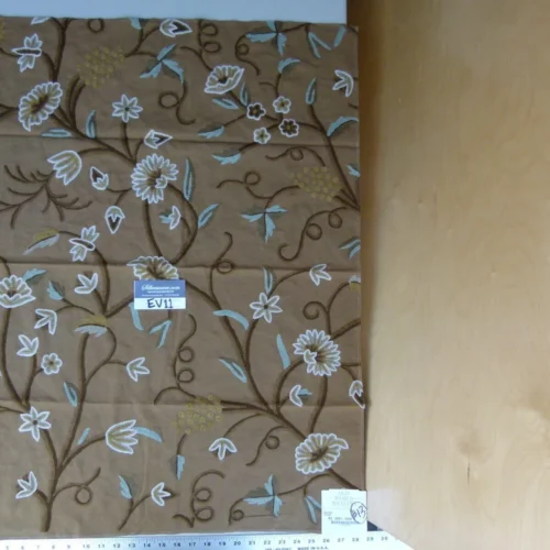 43 Ev11 Scalamandre Showroom Sample 35"x28" Jantar Cocoa Brown Green Floral Crewel Embroidery Cotton Wool #13