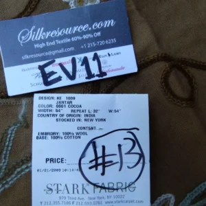 P1070625 43 Ev11 Scalamandre Showroom Sample 35"x28" Jantar Cocoa Brown Green Floral Crewel Embroidery Cotton Wool #13