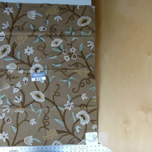 44 Ev11 Scalamandre Showroom Sample 35"x28" Jantar Cocoa Brown Green Floral Crewel Embroidery Cotton Wool #14