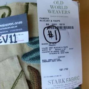 P1070629 45 Ev11 Scalamandre Showroom Sample Square Pandya Bluejay Taupe Crewel Embroidery Floral #1