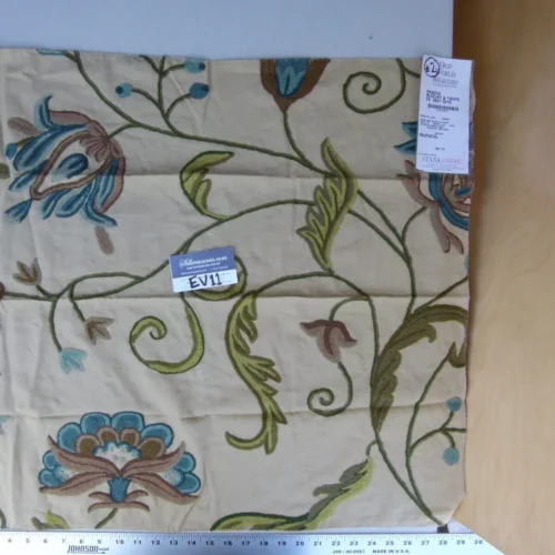46 Ev11 Scalamandre Showroom Sample Square Pandya Bluejay Taupe Crewel Embroidery Floral #2