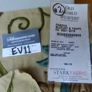 P1070631 46 Ev11 Scalamandre Showroom Sample Square Pandya Bluejay Taupe Crewel Embroidery Floral #2