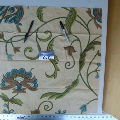 47 Ev11 Scalamandre Showroom Sample Square Pandya Bluejay Taupe Crewel Embroidery Floral Minor Defect