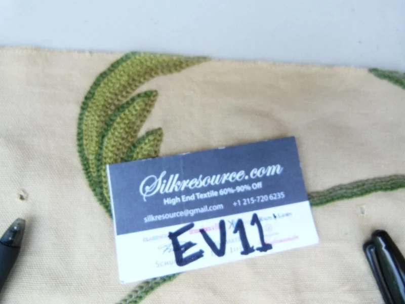 47 Ev11 Scalamandre Showroom Sample Square Pandya Bluejay Taupe Crewel Embroidery Floral Minor Defect