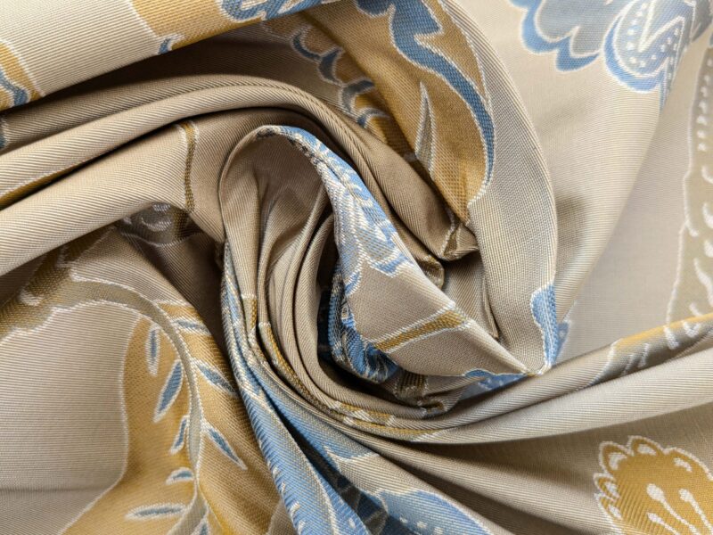 PXL_20250307_225729636 Vervain Fabricut 100% Silk Isidora Romantic Damask In Horizon Blue Gold MSRP USD 214/Y