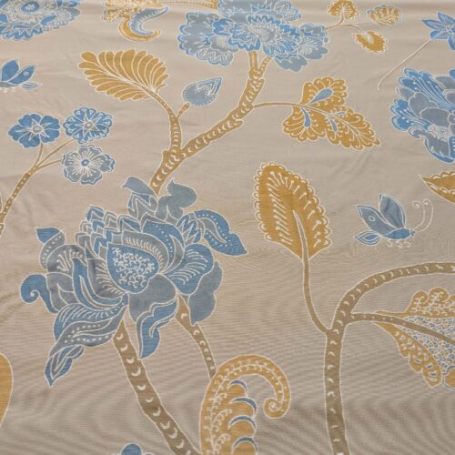 PXL_20250307_230247009 Vervain Fabricut 100% Silk Isidora Romantic Damask In Horizon Blue Gold MSRP USD 214/Y