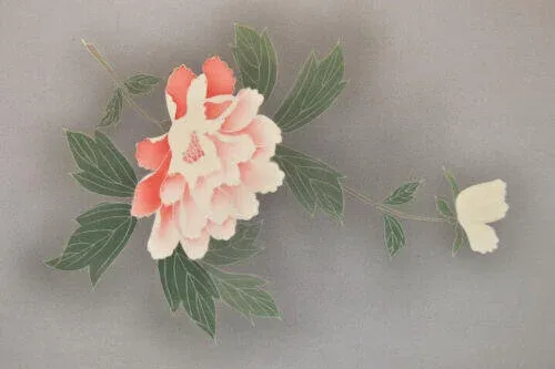 s-l500 (50) New Silk Tsukesage Bolt Handpainted Red Tree Peony @x25 Z69 12mx36cm (472x14.1" 13y