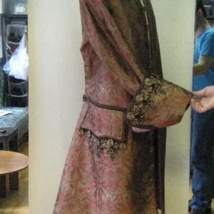 by yard 100% Silk Jacquard Palm Japanese Maple Leaf Foliage Magic "glacier" Blue Gold