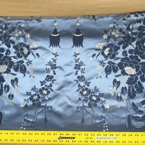 D59306FF-9258-46D9-8EE2-8425E8DEDFAB Scalamandre Neoclassical Meuse Ornamental Silver & Blue Silk Pearl Peacock Piece B