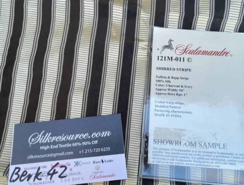 IMG_1099 edited 1 Berkbox42 Scalamandre Squares 27x27" Shirred Stripe 100% Silk Charcoal & Ivory
