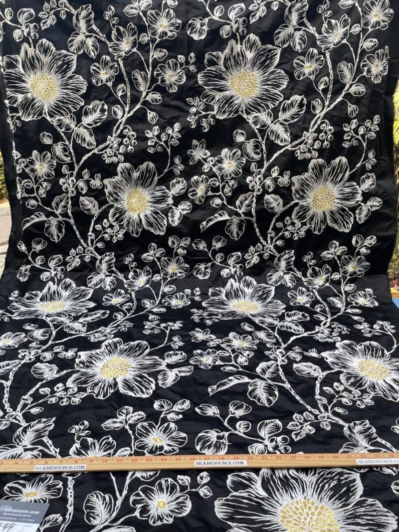 IMG_1481 BerkBox44-2 Scalamandre Floral Duchess Silk Black -2.4 Yards By 60 Inches Wide