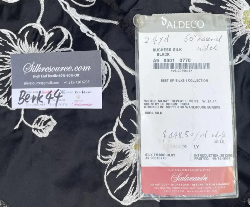 IMG_1487 BerkBox44-2 Scalamandre Floral Duchess Silk Black -2.4 Yards By 60 Inches Wide
