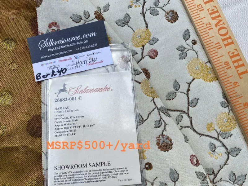 2 Berkbox40 Scalamandre Various Hameau Colony Collection Lampas Lemon, Multi MSRP USD 500