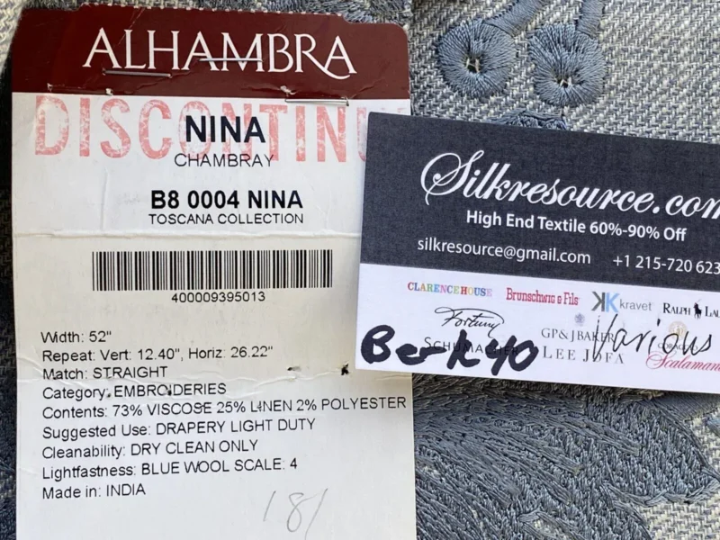 12 Berkbox40 Scalamandre Alhambra Various Nina Chambray Embroidery MSRP USD400+
