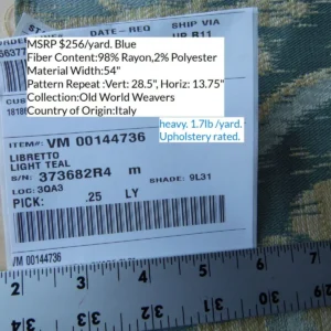 P1010679 0.25 Yd Scalamandre Libretto Light Teal Blue Medallion Lampas MSRP USD 256/Y