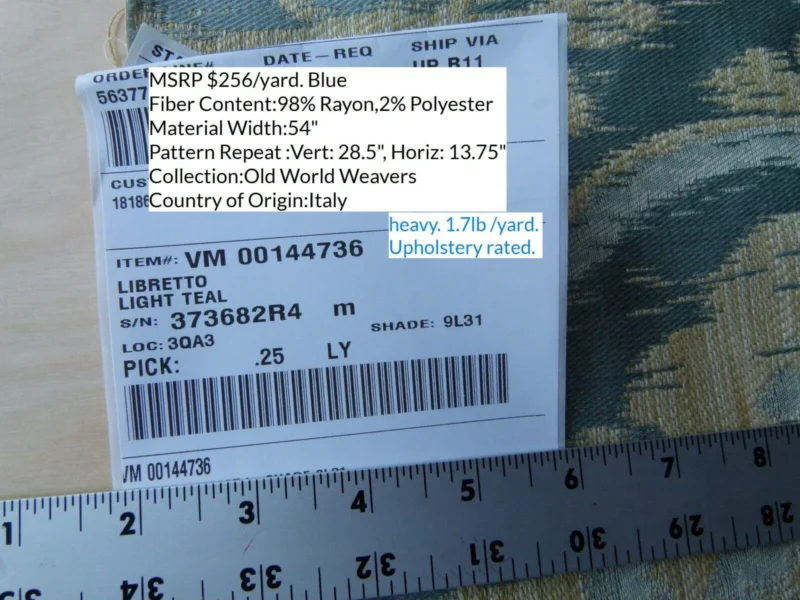 P1010679 0.25 Yd Scalamandre Libretto Light Teal Blue Medallion Lampas MSRP USD 256/Y