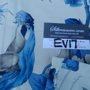 P1080982 1 Ev17 Scalamandre Sample Berlize Blue Bird Cotton Print  Tropical Tree Flora And Birds 1.4 Yards MSRP USD 454/Y