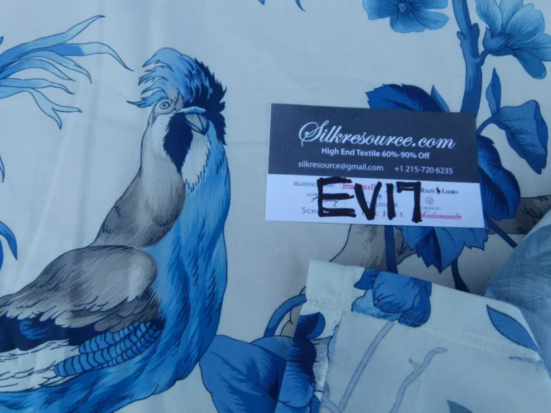 P1080982 1 Ev17 Scalamandre Sample Berlize Blue Bird Cotton Print  Tropical Tree Flora And Birds 1.4 Yards MSRP USD 454/Y