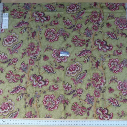 P1090078 11 Ev18 1.2y Scalamandre Padma Peridot Cherry Green Red Linen Floral Tree Print Italy