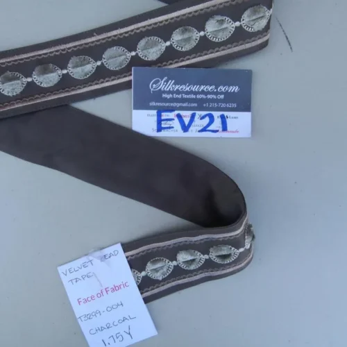 P1090812 40 Ev21 Scalamandre Velvet Bead Tape Charcoal 1.75yard MSRP USD 200+/yard