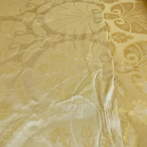 P1100220 100%silk Lampas Tulip Fan Damask 536 "flax" Off White Beige Gold Bty MSRP USD296/y!