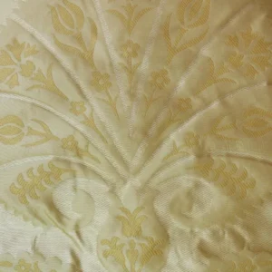 P1100221 100%silk Lampas Tulip Fan Damask 536 "flax" Off White Beige Gold Bty MSRP USD296/y!