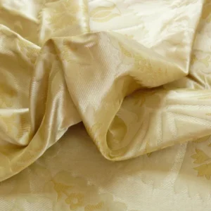 P1100222 100%silk Lampas Tulip Fan Damask 536 "flax" Off White Beige Gold Bty MSRP USD296/y!