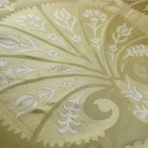 P1100225C 100%silk Lampas Tulip Fan Damask 536 "flax" Off White Beige Gold Bty MSRP USD296/y!
