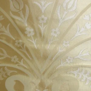 P1100226 100%silk Lampas Tulip Fan Damask 536 "flax" Off White Beige Gold Bty MSRP USD296/y!