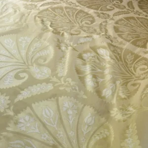 P1100230 100%silk Lampas Tulip Fan Damask 536 "flax" Off White Beige Gold Bty MSRP USD296/y!