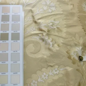 P1100233 100%silk Lampas Tulip Fan Damask 536 "flax" Off White Beige Gold Bty MSRP USD296/y!