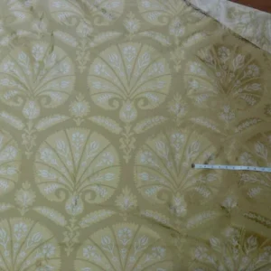 P1100236 100%silk Lampas Tulip Fan Damask 536 "flax" Off White Beige Gold Bty MSRP USD296/y!