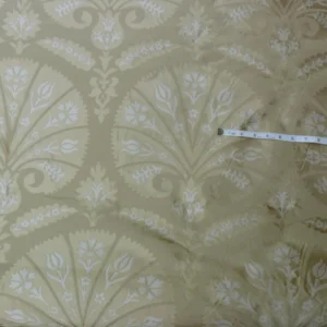 P1100237 100%silk Lampas Tulip Fan Damask 536 "flax" Off White Beige Gold Bty MSRP USD296/y!