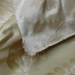 P1100241 100%silk Lampas Tulip Fan Damask 536 "flax" Off White Beige Gold Bty MSRP USD296/y!