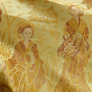 P1100909 100%silk Lampas Madame Butterfly "cinnamon" Golden Light Tan