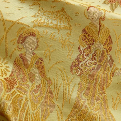 P1100909C 100%silk Lampas Madame Butterfly "cinnamon" Golden Light Tan