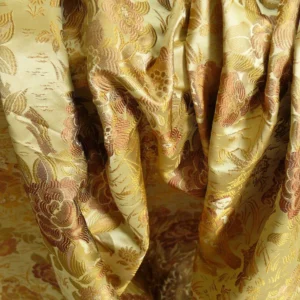 P1100915 100%silk Lampas Madame Butterfly "cinnamon" Golden Light Tan