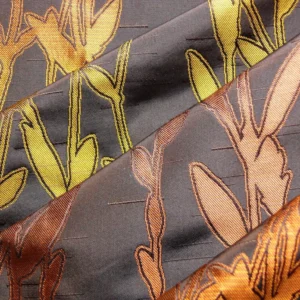 P1130164C By Yard Heavy! 100%silk Lampas Pussy Willow Tree Branch Gold Brown