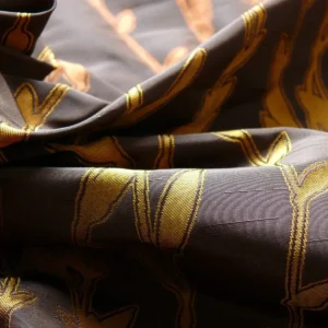 P1130169 By Yard Heavy! 100%silk Lampas Pussy Willow Tree Branch Gold Brown