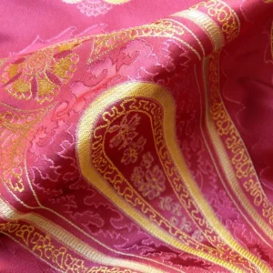 P1130230 BY Yard Stunning 100% Silk Lampas Jacquard Fire Flame Edged Paisley "lacquer" Gold Red