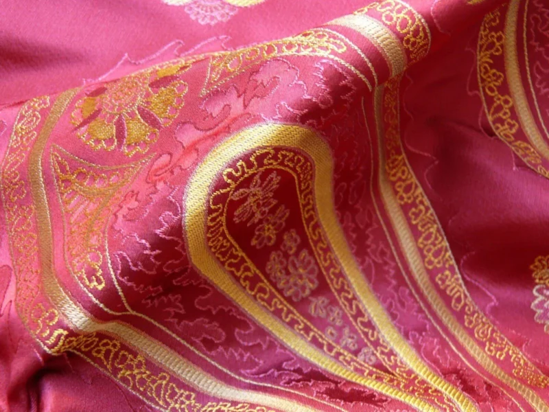 P1130230 BY Yard Stunning 100% Silk Lampas Jacquard Fire Flame Edged Paisley "lacquer" Gold Red