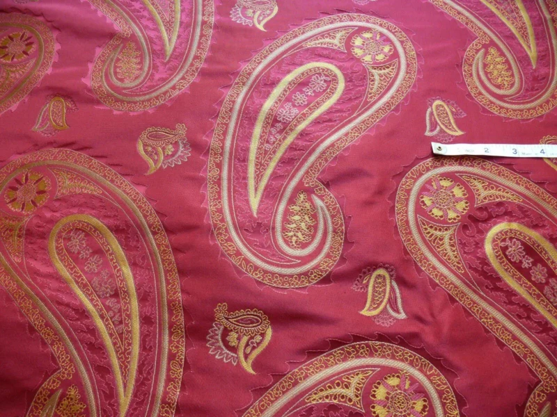 P1130237 BY Yard Stunning 100% Silk Lampas Jacquard Fire Flame Edged Paisley "lacquer" Gold Red
