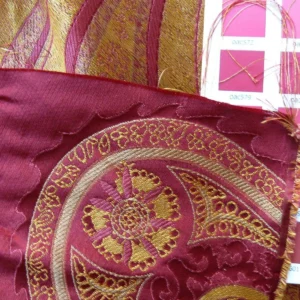 P1130240 BY Yard Stunning 100% Silk Lampas Jacquard Fire Flame Edged Paisley "lacquer" Gold Red